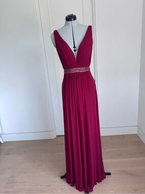 Raspberry Sleeveless V-Neck Maxi Gown with Beaded Details